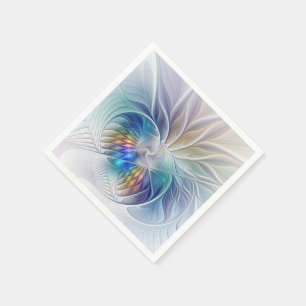 Serviette En Papier Fantaisie florale, fleur fractale abstraite coloré