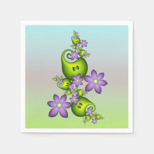 Serviette En Papier Fantaisie florale fleurs lilas formes vertes fract