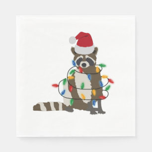 Serviette En Papier Fantaisie Noël Raccoon Santa Hat Noël Lumières