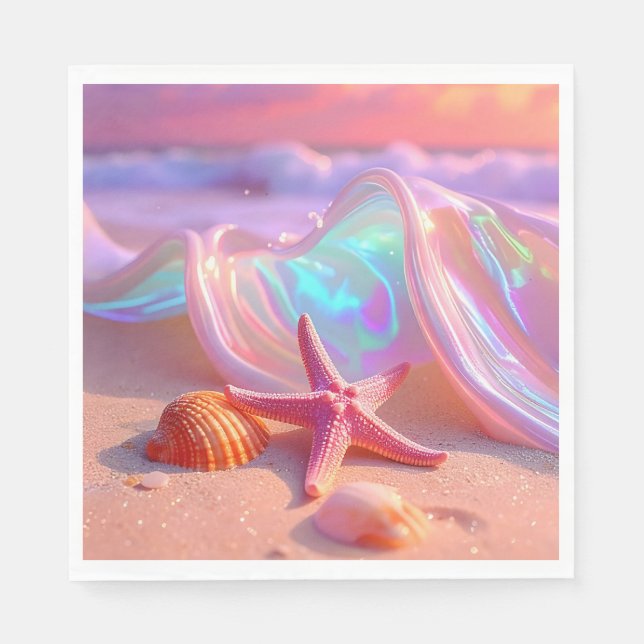 Serviette En Papier Fantasy Dream Beach With Beautiful Pink Starfish  (Devant)