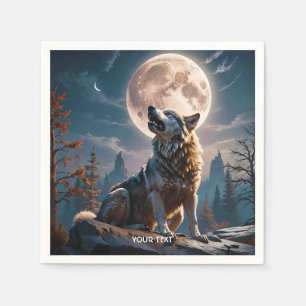 Serviette En Papier Fantasy Mignonne Loup hurlant vers la lune