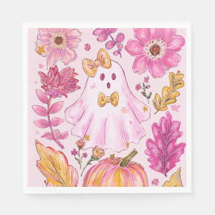 Serviette En Papier Fantôme de Halloween rose pastel avec fleurs et ci