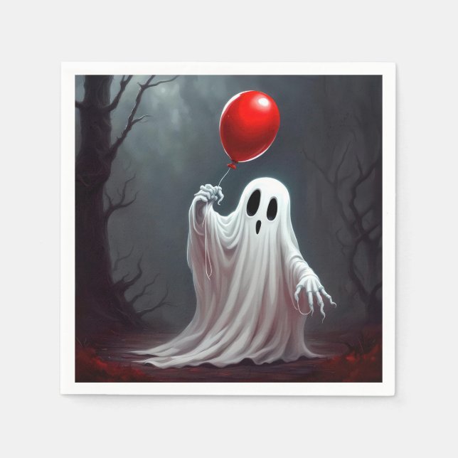 Serviette En Papier Fantôme d'Halloween avec ballon rouge (Devant)