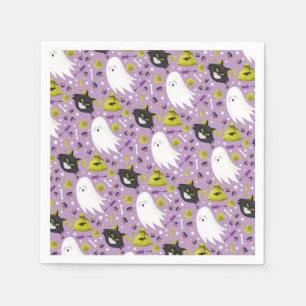 Serviette En Papier Fantôme d'Halloween et chats noirs