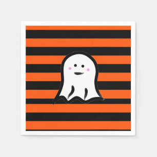Serviette En Papier Fantôme d'Halloween sur rayures noires et orange