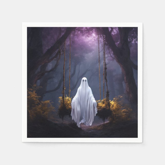 Serviette En Papier Fantôme d'Halloween sur une balançoire (Devant)