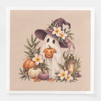 Serviette En Papier Fantôme fantaisiste d'automne avec citrouilles et