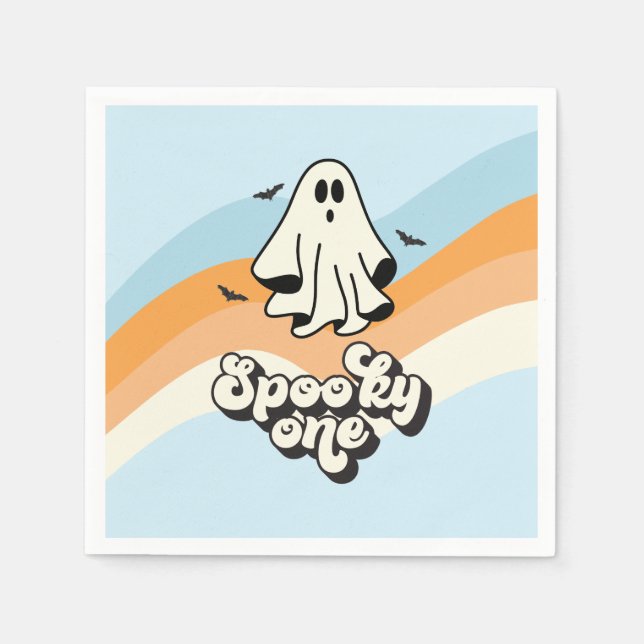 Serviette En Papier Fantôme groovy rétro Halloween Effrayant Un Bleu (Devant)