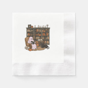 Serviette En Papier Fantôme lisant un livre Amateur de chat Halloween