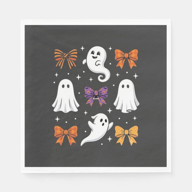 Serviette En Papier Fantôme Mignon avec Ruban Design Halloween_1 (Devant)