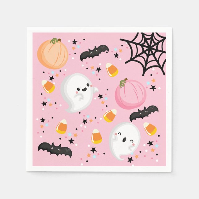 Serviette En Papier Fantôme rose mignon Halloween Fête d'anniversaire  (Devant)