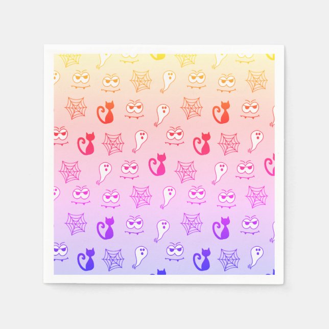 Serviette En Papier Fantôme, toiles d'araignées et chats noirs arc-en- (Devant)