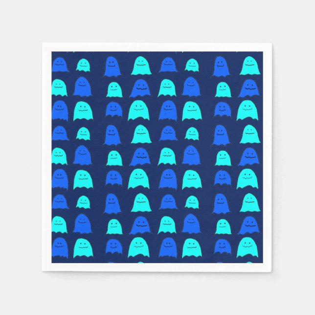 Serviette En Papier Fantômes d'Halloween bleu vif (Devant)