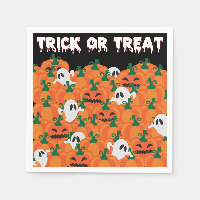 Serviette En Papier Fantômes d'Halloween Patch de citrouille hantée (Devant)