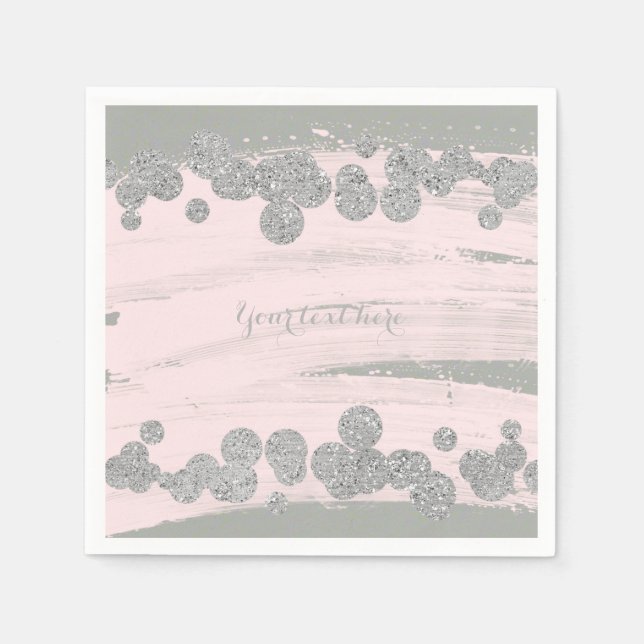 Serviette En Papier Fard Rose Argent & Gris Paillettes Points Glam Par (Devant)