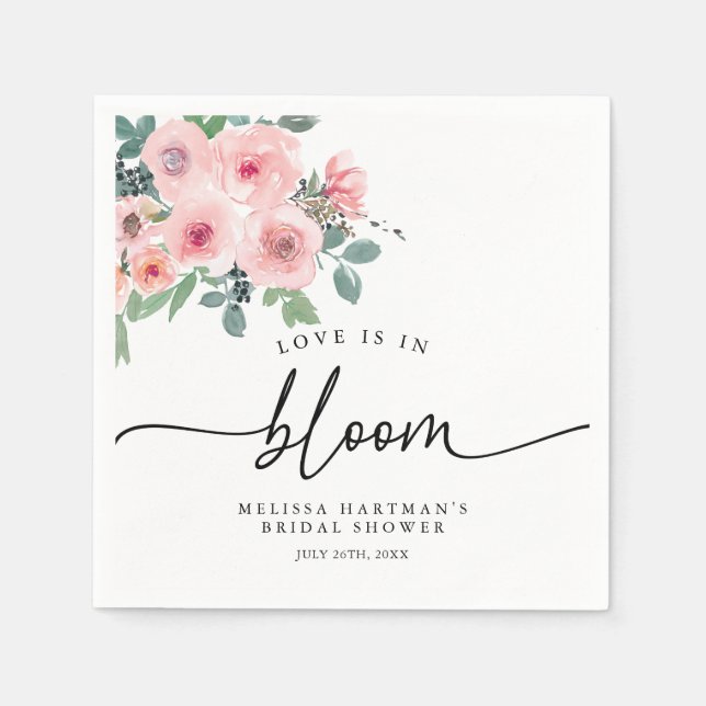 Serviette En Papier Fard Rose Floral L'amour Est En Fleur Mariage (Devant)