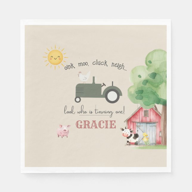 Serviette En Papier Farm and Animals Birthday Paper  (Devant)