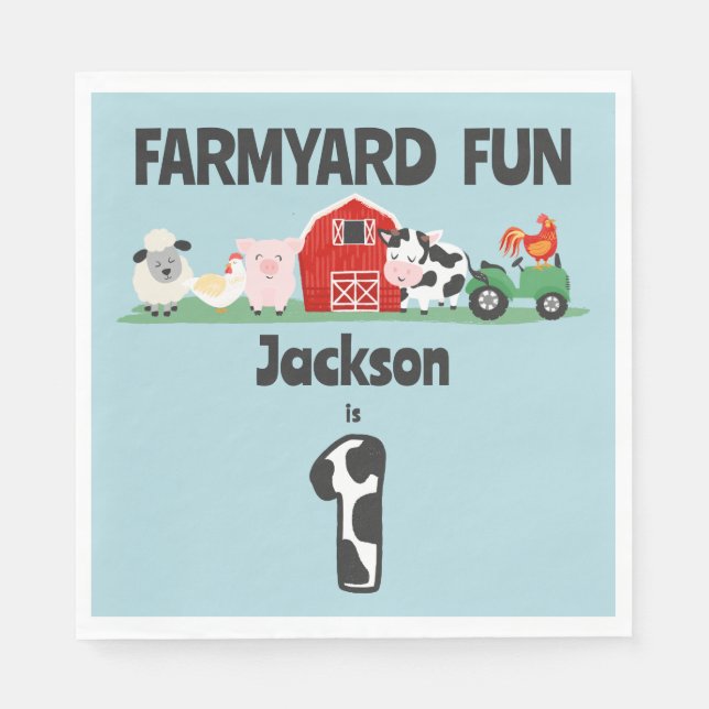 Serviette En Papier Farmyard Amusement 1er anniversaire ferme Animal E (Devant)