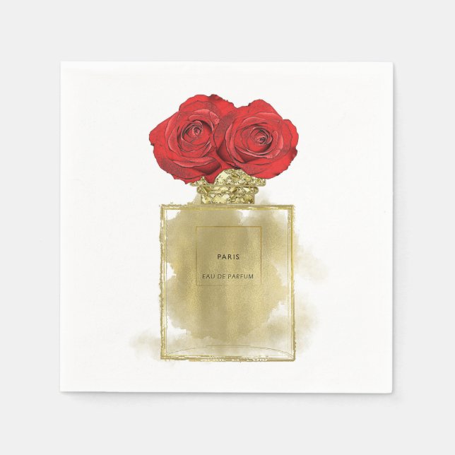 Serviette En Papier Fashion Florale Bouteille de parfum Roses rouges G (Devant)