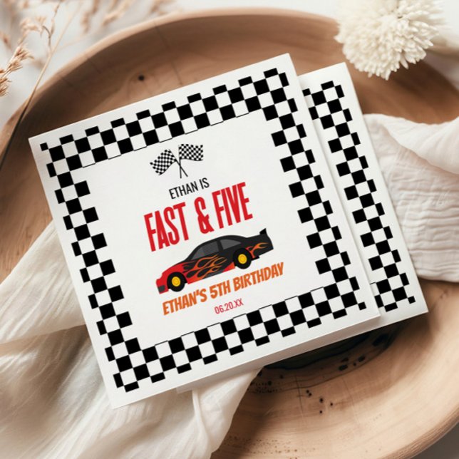 Serviette En Papier Fast & Five Red Flame Race Car 5e fête d'anniversa (Créateur téléchargé)