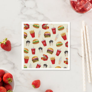 Serviette En Papier Fast Food Burgers, Fries, Sundaes