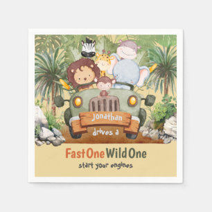 Serviette En Papier Fast One Wild One Safari Animaux Voiture 1er anniv