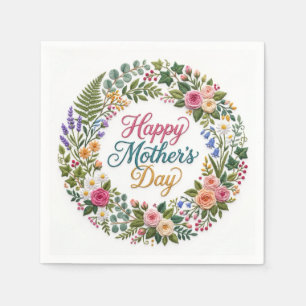 Serviette En Papier Fausse broderie florale Joyeuse fête des mères