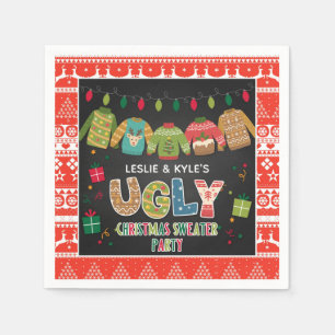 Serviette En Papier Fausse fête de Noël à Napkin - Frontière rouge