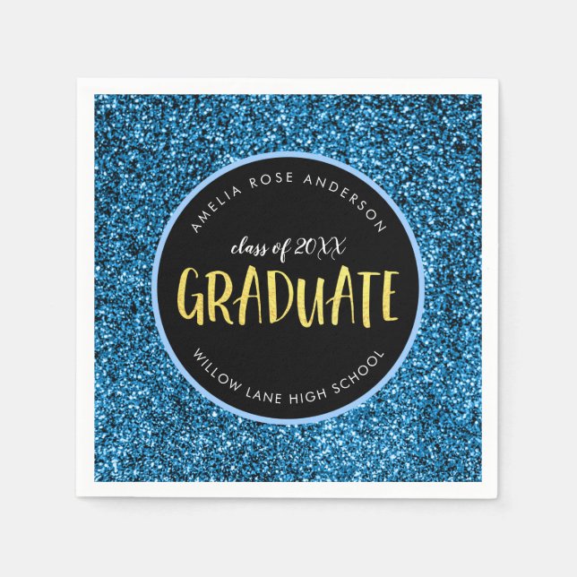 Serviette En Papier Faux Blue Parties scintillant Graduate Graduate Gr (Devant)