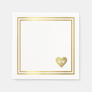 Serviette En Papier faux coeur d'or de l'amour avec initiales monogram
