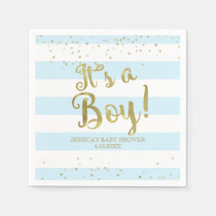 Serviette En Papier Faux Gold Foil, Blue Stripes Baby shower C'est un