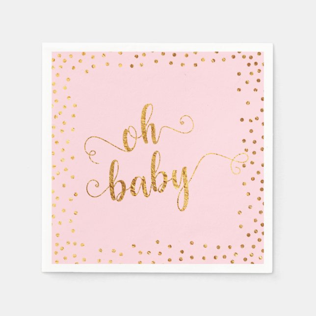 Serviette En Papier Faux Gold Foil Confetti Baby shower rose (Devant)