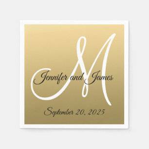 Serviette En Papier Faux Gold Foil Elegant Monogramme Noms Mariage