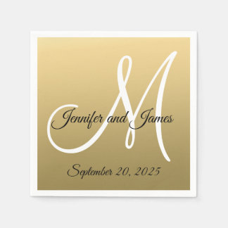Serviette En Papier Faux Gold Foil Elegant Monogramme Noms Mariage