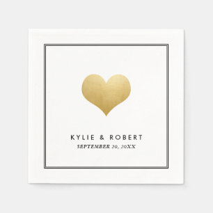Serviette En Papier Faux Gold Foil mignon Mariage coeur