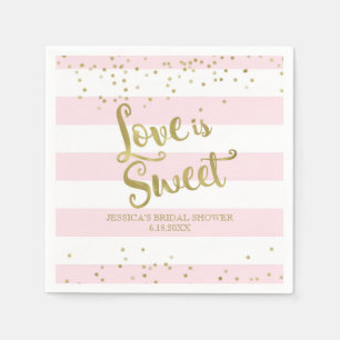 Serviette En Papier Faux Gold Foil Pink Stripes L'amour est Douche dou