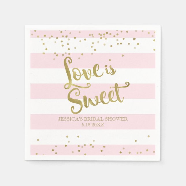 Serviette En Papier Faux Gold Foil Pink Stripes L'amour est Douche dou (Devant)