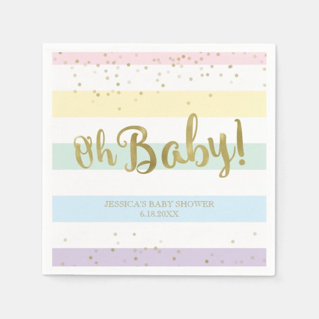 Serviette En Papier Faux Gold Foil Rainbow Stripes (Devant)