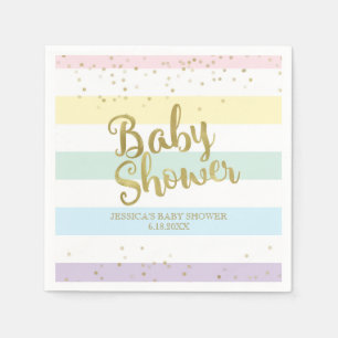 Serviette En Papier Faux Gold Foil Rainbow Stripes Baby shower