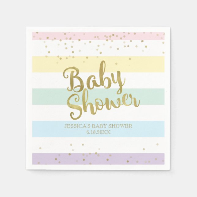 Serviette En Papier Faux Gold Foil Rainbow Stripes Baby shower (Devant)