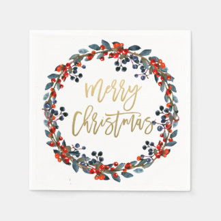 Serviette En Papier Faux Gold Joyeux Noël Berries Fête