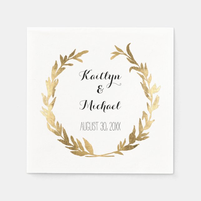 Serviette En Papier Faux Gold Leaf Laurel Wreath Bride Réception (Devant)