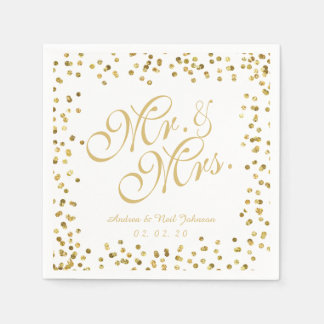 Serviette En Papier Faux Gold Parties scintillant Élégant M. et Mme Ma