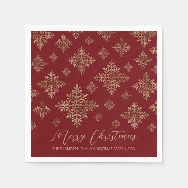Serviette En Papier Faux Golden Foil Snowflakes Sur Rouge (Pas Vrai Fo (Devant)