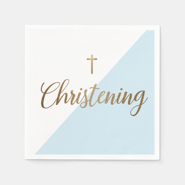 Serviette En Papier Faux or bleu Baby Boy Christening (Devant)