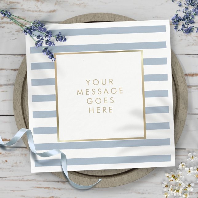 Serviette En Papier Faux or bleu blanc rayé (Dusty Blue White Stripe Faux Gold Foil Napkins)