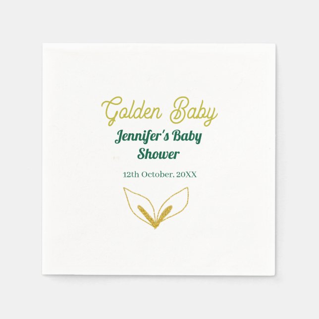 Serviette En Papier Faux or feuillu forêt verte enchanté bébé douche (Devant)