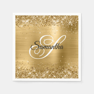 Serviette En Papier Faux Or Pailleté Pailleté et Monogramme Fantaisie