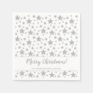 Serviette En Papier Faux Pailleté Argent Motif Étoiles Noël