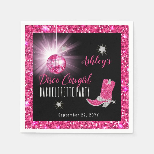 Serviette En Papier Faux Paillettes Rose Disco Cowgirl Enterrement de  (Devant)